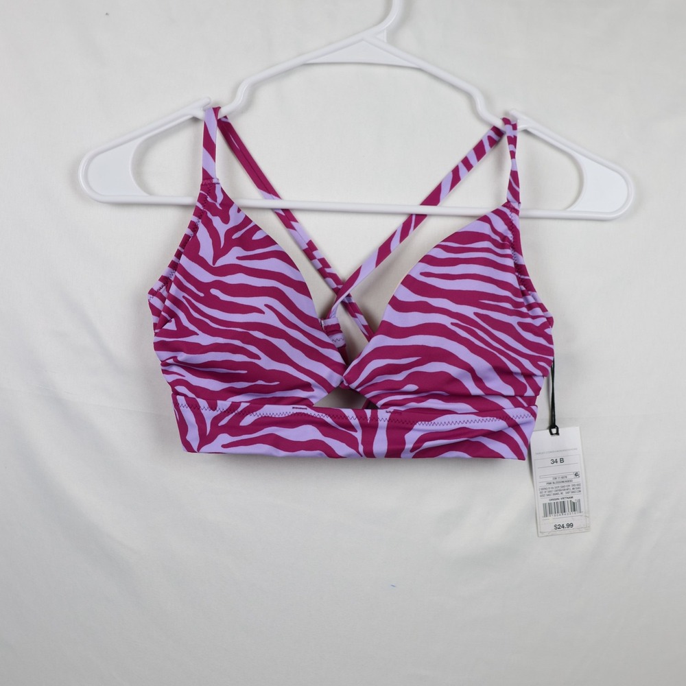 Shade & Shore Bikini Top Womens 34B Zebra Print Removable Pads Swim Beach Bathin